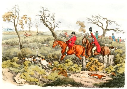 Illustration of fox hunting from Sporting Sketches (1817-1818) by Henry Alken (1784-1851).. Free illustration for personal and commercial use.