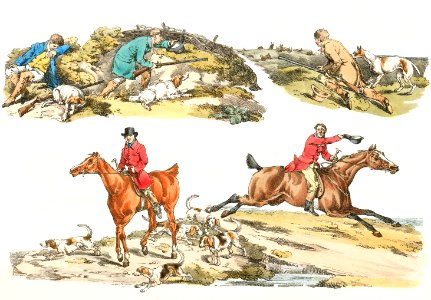 Illustration of hare hunting from Sporting Sketches (1817-1818) by Henry Alken (1784-1851).. Free illustration for personal and commercial use.