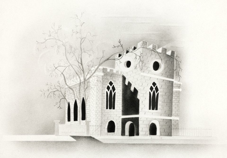 A Gothic Church by Moonlight by Mary Altha Nims (1817–1907).
