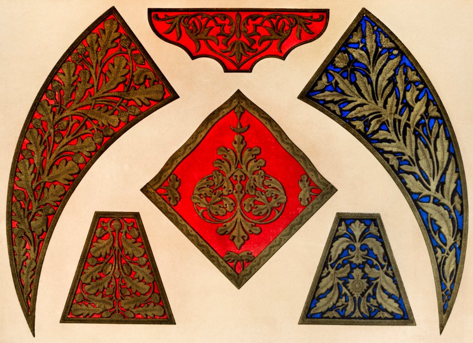 Embroidery in bullion of Tunis from the Industrial arts of the Nineteenth Century (1851-1853) by Sir Matthew Digby wyatt (1820-1877).