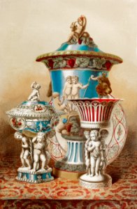Group of vases & c. by Minton of Stoke upon Trent from the Industrial arts of the Nineteenth Century (1851-1853) by Sir Matthew Digby wyatt (1820-1877).