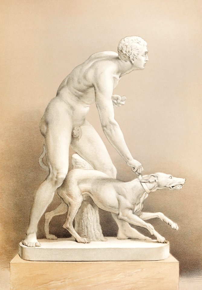 The hunter a statue in marble by John Gibson from the Industrial arts of the Nineteenth Century (1851-1853) by Sir Matthew Digby wyatt (1820-1877).