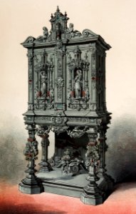 Ebony cabinet from the Industrial arts of the Nineteenth Century (1851-1853) by Sir Matthew Digby wyatt (1820-1877).. Free illustration for personal and commercial use.