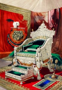 Ivory throne and footstool from the Industrial arts of the Nineteenth Century (1851-1853) by Sir Matthew Digby wyatt (1820-1877).. Free illustration for personal and commercial use.