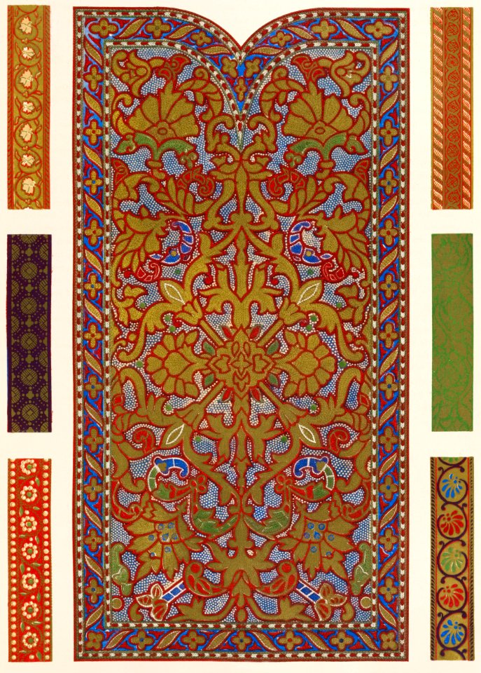 Embroidered boot front from the Industrial arts of the Nineteenth Century (1851-1853) by Sir Matthew Digby wyatt (1820-1877).