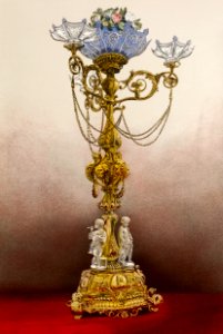 Gas chandelier in brass from the Industrial arts of the Nineteenth Century (1851-1853) by Sir Matthew Digby wyatt (1820-1877).
