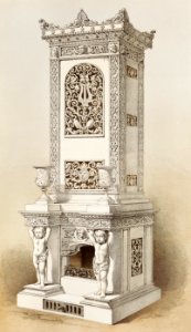Stove in white porcelain from the Industrial arts of the Nineteenth Century (1851-1853) by Sir Matthew Digby wyatt (1820-1877).. Free illustration for personal and commercial use.