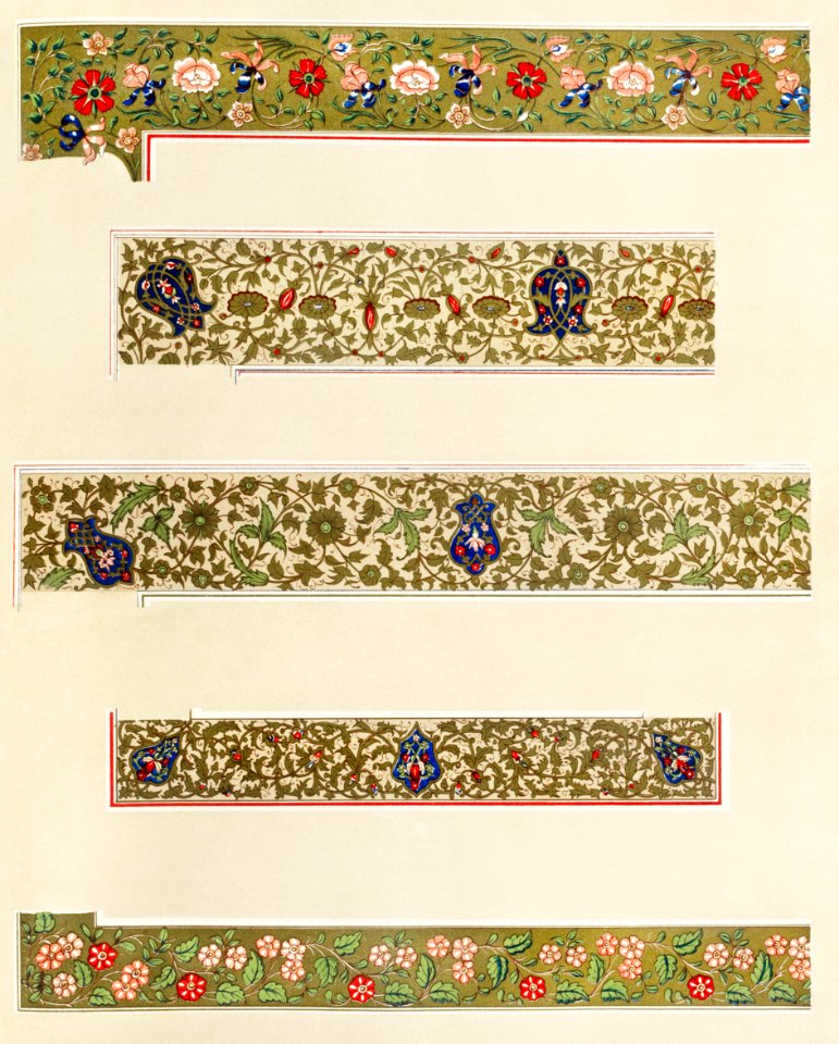 Borders from Indian manuscripts from the Industrial arts of the Nineteenth Century (1851-1853) by Sir Matthew Digby wyatt (1820-1877).