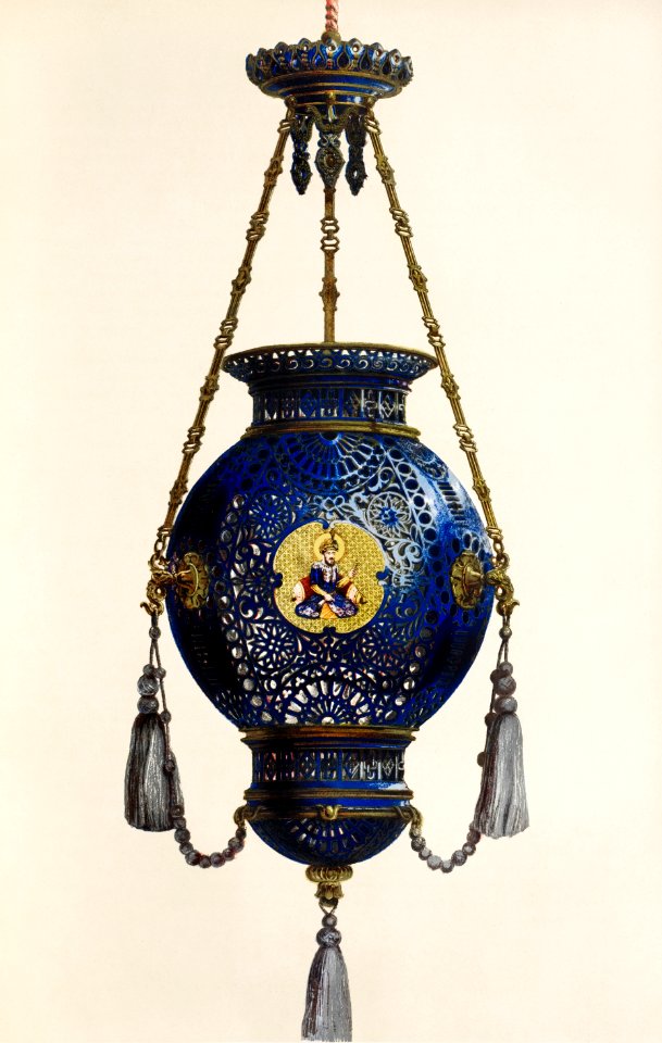 Pendant lamp in Sevres porcelain from the Industrial arts of the Nineteenth Century (1851-1853) by Sir Matthew Digby wyatt (1820-1877).. Free illustration for personal and commercial use.