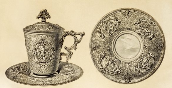 Chocolate cup in silver from the Industrial arts of the Nineteenth Century (1851-1853) by Sir Matthew Digby wyatt (1820-1877).. Free illustration for personal and commercial use.