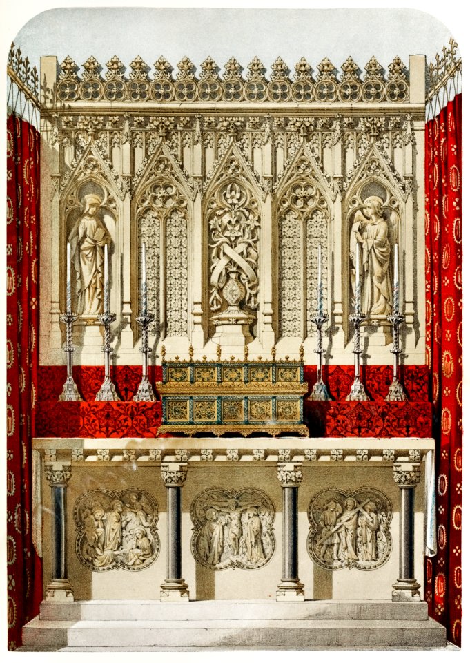 Altar and reredos from the Industrial arts of the Nineteenth Century (1851-1853) by Sir Matthew Digby wyatt (1820-1877).