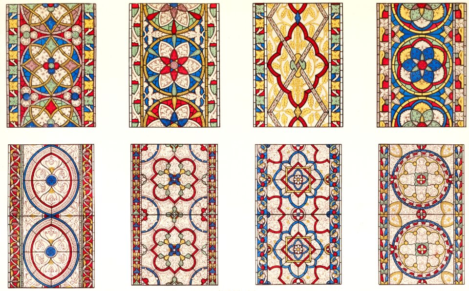 Stained glass walls of Newcastle from the Industrial arts of the Nineteenth Century (1851-1853) by Sir Matthew Digby wyatt (1820-1877).