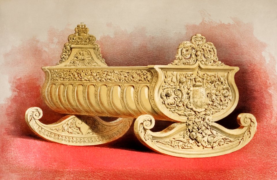 Cradle carved in boxwood from the Industrial arts of the Nineteenth Century (1851-1853) by Sir Matthew Digby wyatt (1820-1877).