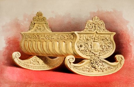 Cradle carved in boxwood from the Industrial arts of the Nineteenth Century (1851-1853) by Sir Matthew Digby wyatt (1820-1877).. Free illustration for personal and commercial use.