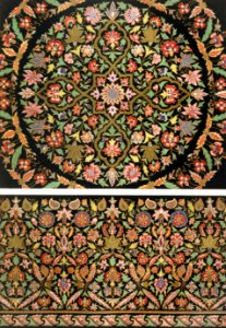 Indian embroidery on black cloth from the Industrial arts of the Nineteenth Century (1851-1853) by Sir Matthew Digby wyatt (1820-1877).