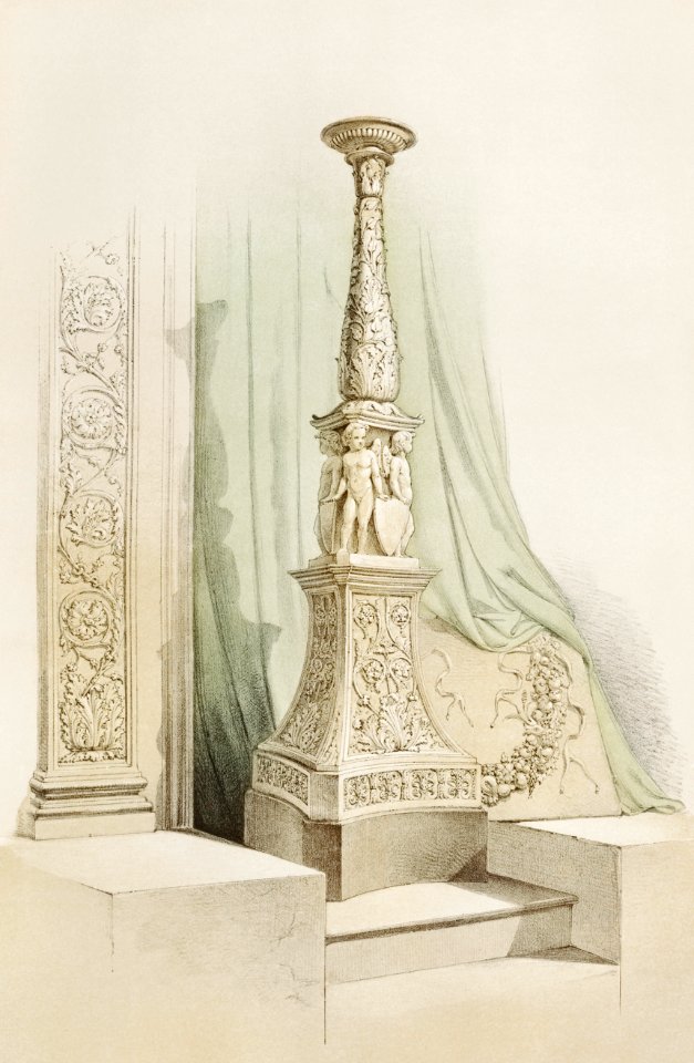 Candelabrum and arabesque from the Industrial arts of the Nineteenth Century (1851-1853) by Sir Matthew Digby wyatt (1820-1877).