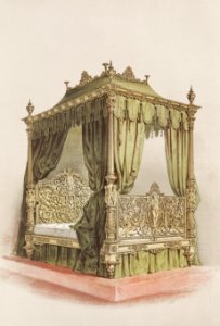 Metal bedstead from the Industrial arts of the Nineteenth Century (1851-1853) by Sir Matthew Digby wyatt (1820-1877).. Free illustration for personal and commercial use.
