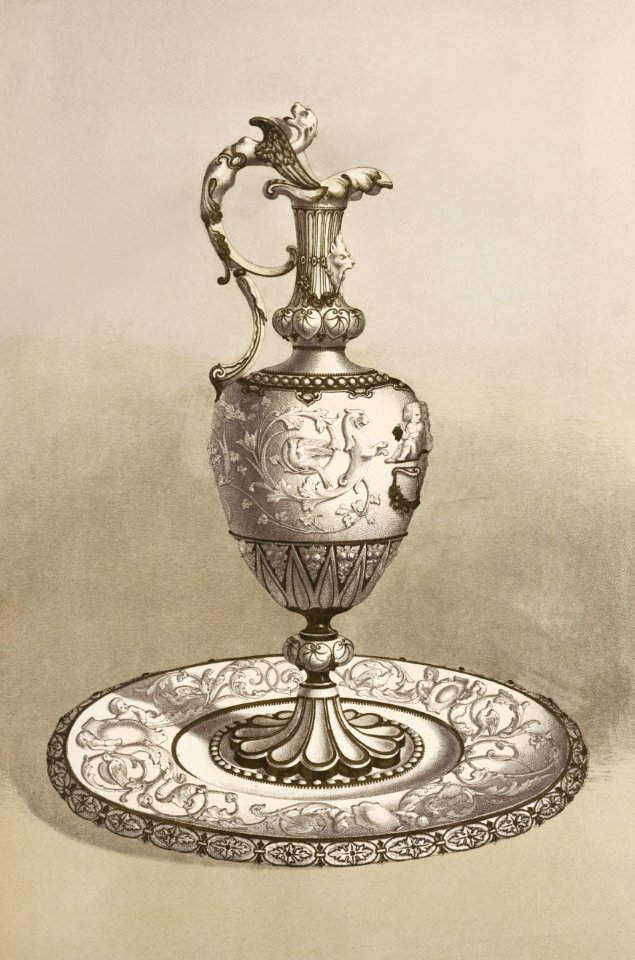 Renaissance vase and dish in parian from the Industrial arts of the Nineteenth Century (1851-1853) by Sir Matthew Digby wyatt (1820-1877).