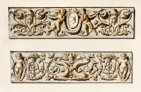 Luca-della-Robbia friezes from the Industrial arts of the Nineteenth Century (1851-1853) by Sir Matthew Digby wyatt (1820-1877).. Free illustration for personal and commercial use.