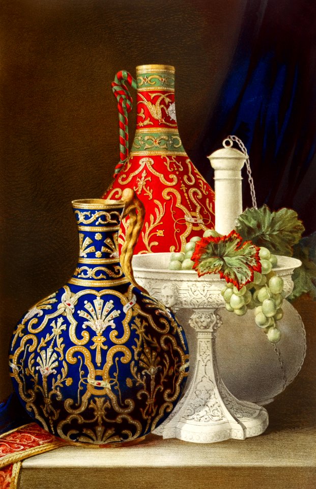 Group of objects in porcelain from the Industrial arts of the Nineteenth Century (1851-1853) by Sir Matthew Digby wyatt (1820-1877).