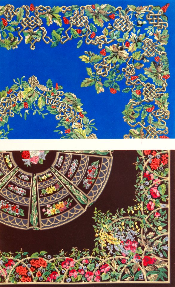 Table covers from the Industrial arts of the Nineteenth Century (1851-1853) by Sir Matthew Digby wyatt (1820-1877).