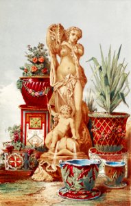 Terra cotta figure of Galatea and group of majolica garden vases from the Industrial arts of the Nineteenth Century (1851-1853) by Sir Matthew Digby wyatt (1820-1877).. Free illustration for personal and commercial use.