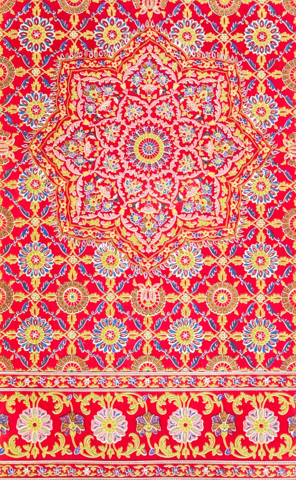 Indian embroidery on crimson silk from the Industrial arts of the Nineteenth Century (1851-1853) by Sir Matthew Digby wyatt (1820-1877).