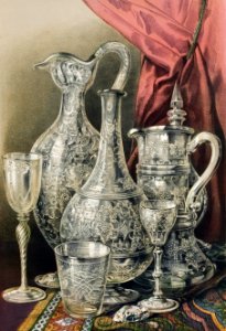 Group of objects in glass from the Industrial arts of the Nineteenth Century (1851-1853) by Sir Matthew Digby wyatt (1820-1877).