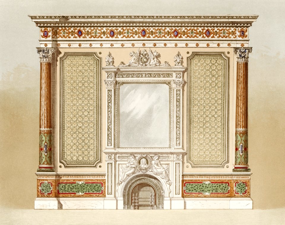 Decoration of an apartment from the Industrial arts of the Nineteenth Century (1851-1853) by Sir Matthew Digby wyatt (1820-1877).