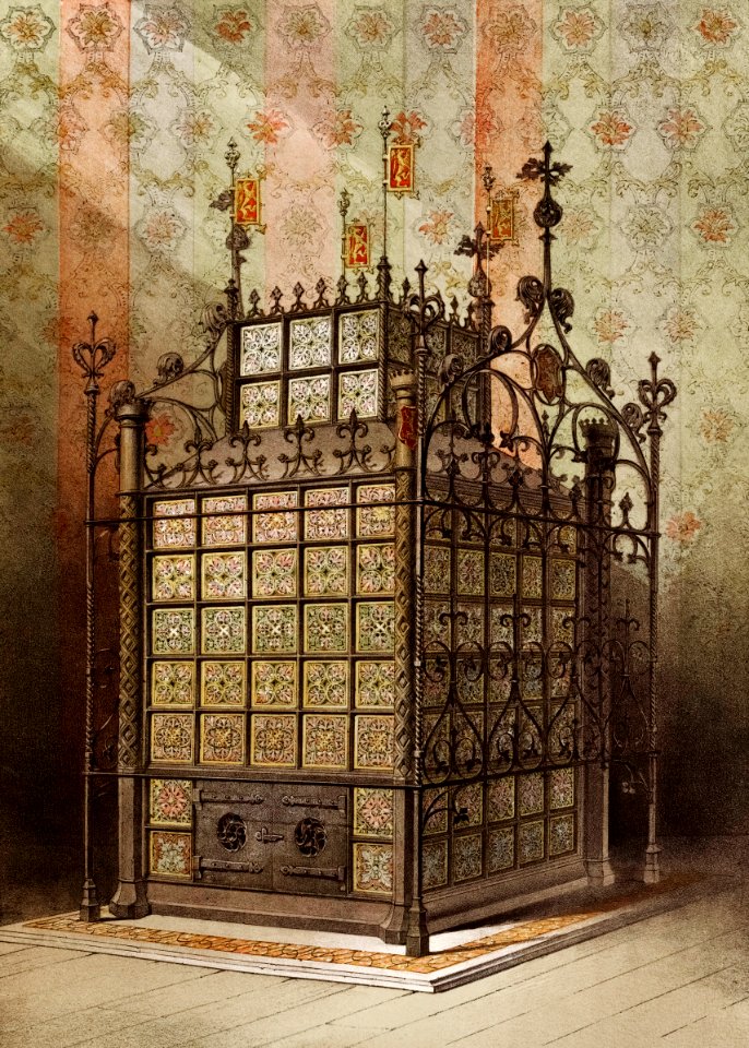 Stove in the medieval style from the Industrial arts of the Nineteenth Century (1851-1853) by Sir Matthew Digby wyatt (1820-1877).