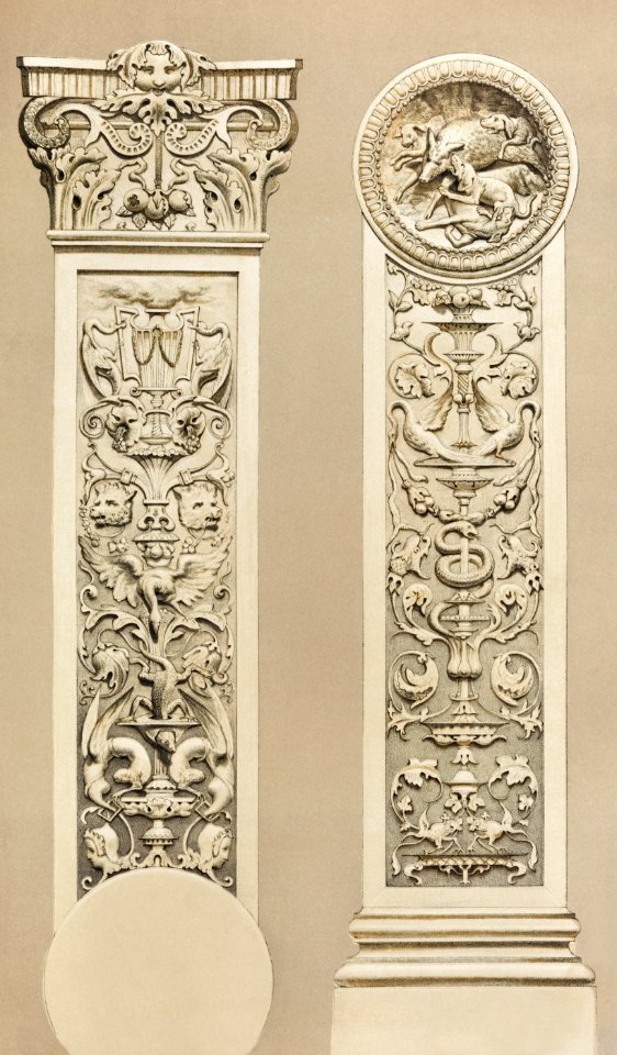 Pilaster in carton pierre from the Industrial arts of the Nineteenth Century (1851-1853) by Sir Matthew Digby wyatt (1820-1877).