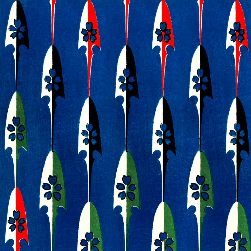 Vintage woodblock print of Japanese textile from Shima-Shima (1904) by Furuya Korin. Digitally enhanced from our own original edition.