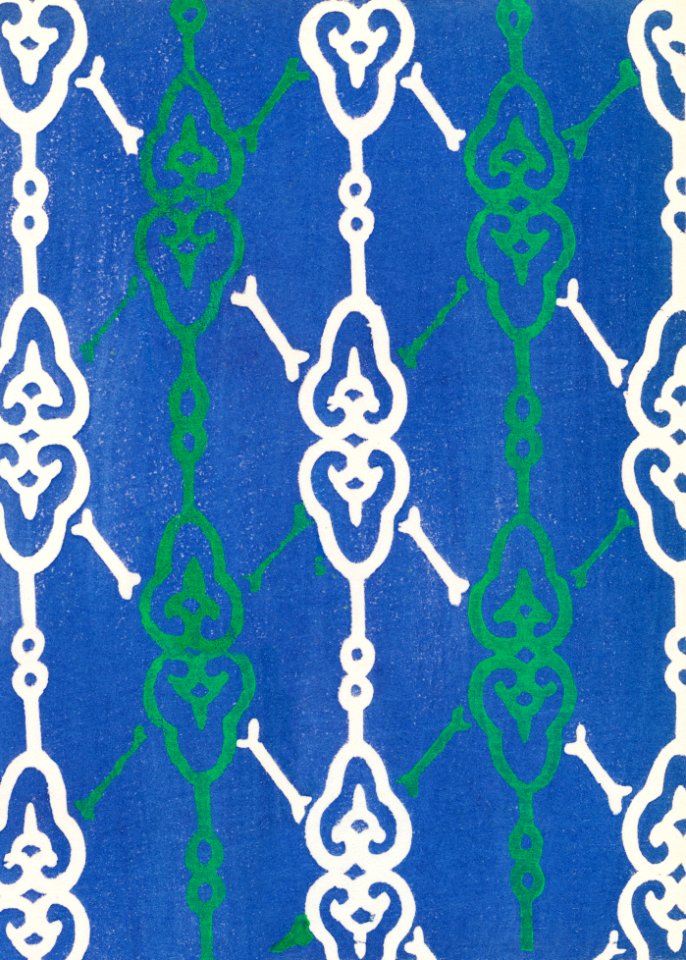 Vintage woodblock print of Japanese textile from Shima-Shima (1904) by Furuya Korin. Digitally enhanced from our own original edition.
