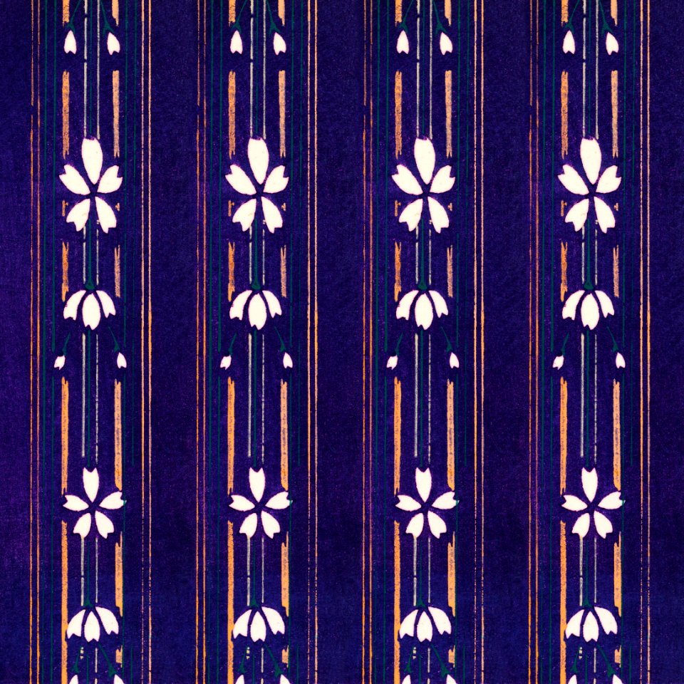 Vintage woodblock print of Japanese textile from Shima-Shima (1904) by Furuya Korin. Digitally enhanced from our own original edition.