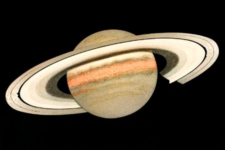 Lithograph Saturne printed in 1877, by F. Meheux, an antique representation of the planet saturn. Digitally enhanced from our own original plate.