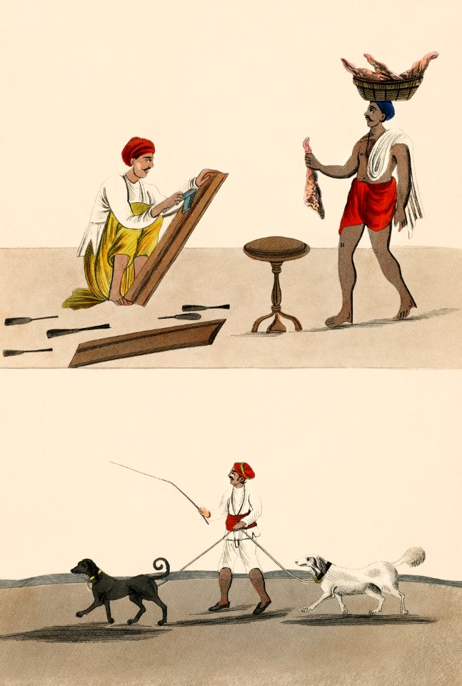 Cabinet Maker, Butcher and a Dog catcher from Axel Lind von Hageby (1857-1859). Digitally enhanced from our own original chromolithograph.