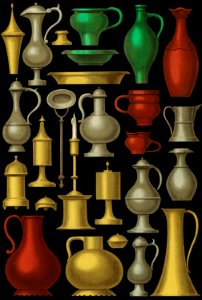 Miscellaneous Furniture and Objects (1858) by Ferdinand Sere, a collection of simple utensils and objects of the 15th century. Digitally enhanced from our own chromolithographic plate.. Free illustration for personal and commercial use.