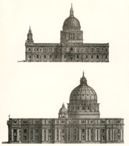 Architecture: St. Paul and St. Peters Cathedral from the book, Encyclopaedia Britannica 9th edition (1875), illustration of the famous religious British landmark. Digitally enhanced from our own original plate.. Free illustration for personal and commercial use.