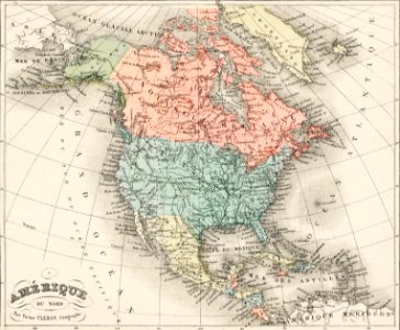 Amerique du Nord from Atlas Universel by Arthème Fayard, pseudonyme F. de la Brugere (1836-1895), published in 1878, vintage cartographic map of the United States of America, Canada and Mexico. Digitally enhanced from our own original plate.