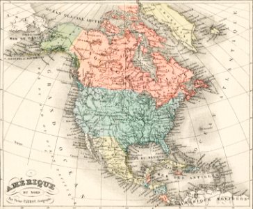 Amerique du Nord from Atlas Universel by Arthème Fayard, pseudonyme F. de la Brugere (1836-1895), published in 1878, vintage cartographic map of the United States of America, Canada and Mexico. Digitally enhanced from our own original plate.. Free illustration for personal and commercial use.