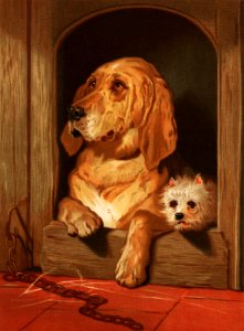 Dignity and Impudence by Sir Edwin Landseer (1877), Landseer’s dog painting of a bloodhound and a terrier. Digitally enhanced from our own original plate.. Free illustration for personal and commercial use.
