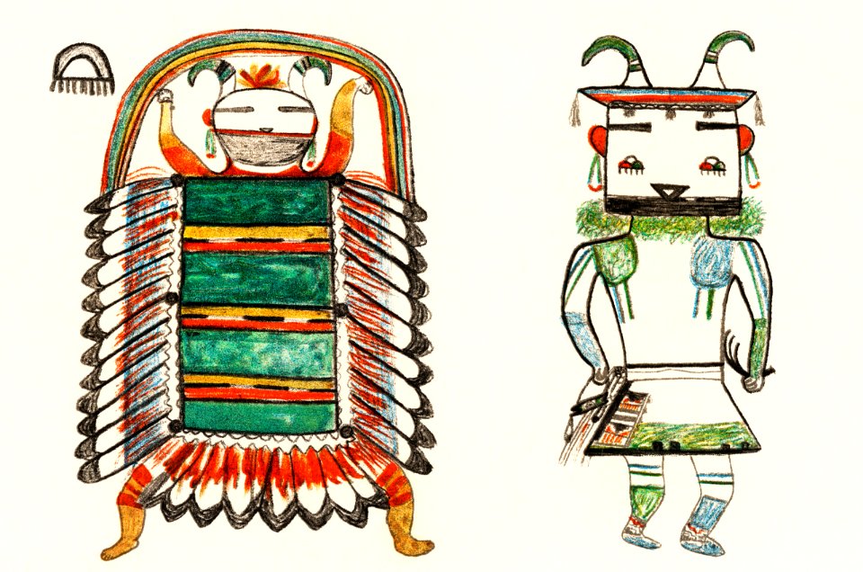Hopi Katcinas - Alosaka (1895) drawn by the native people from the book of Jesse Walter Fewkes (1850–1930). Digitally enhanced from the original plate.