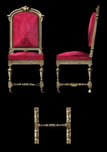 Design of an antique burgundy chair. Digitally enhanced from our own original plate.
