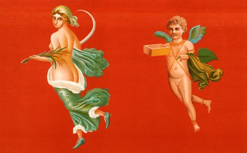 Pompeii: Mural Paintings from the Ruins (1891) by William Mackenzie, a beautiful virgin and a little boy cherub. Digitally enhanced from our own original plate.. Free illustration for personal and commercial use.