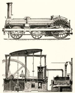 Locomotive Engine (1891) by Francis William Webb (1836–1906), a beautifully detailed design of an engine train and its compartments. Digitally enhanced from our own original plate.