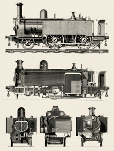 Engine train and its compartments from a technical journal The Engineer by Edward Charles Healey (1869). Digitally enhanced from our own original plate.. Free illustration for personal and commercial use.