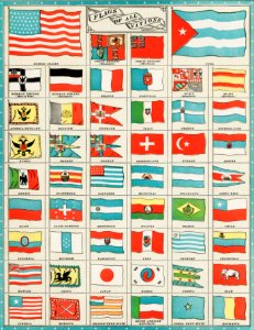 The Flags of All Nations (1901), a vibrantly colored illustration of variants of flags. Digitally enhanced from our own original plate.. Free illustration for personal and commercial use.