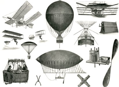 Aeronautics - Aerial Machines from the book New Popular Educator (1904), a vintage collection of early aerial machines. Digitally enhanced from our own original plate.. Free illustration for personal and commercial use.