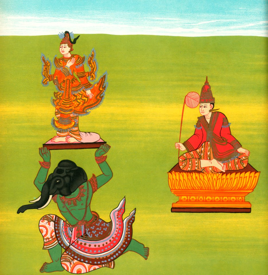 5. Beautiful in Three Ways (Thónban Hla nat) and 6. Minkhaung II of Taungoo (Taung-ngú Mingaung nat) from The thirty-seven nats : a phase of spirit worship prevailing in Burma (1906) by William Griggs (1832-1911).