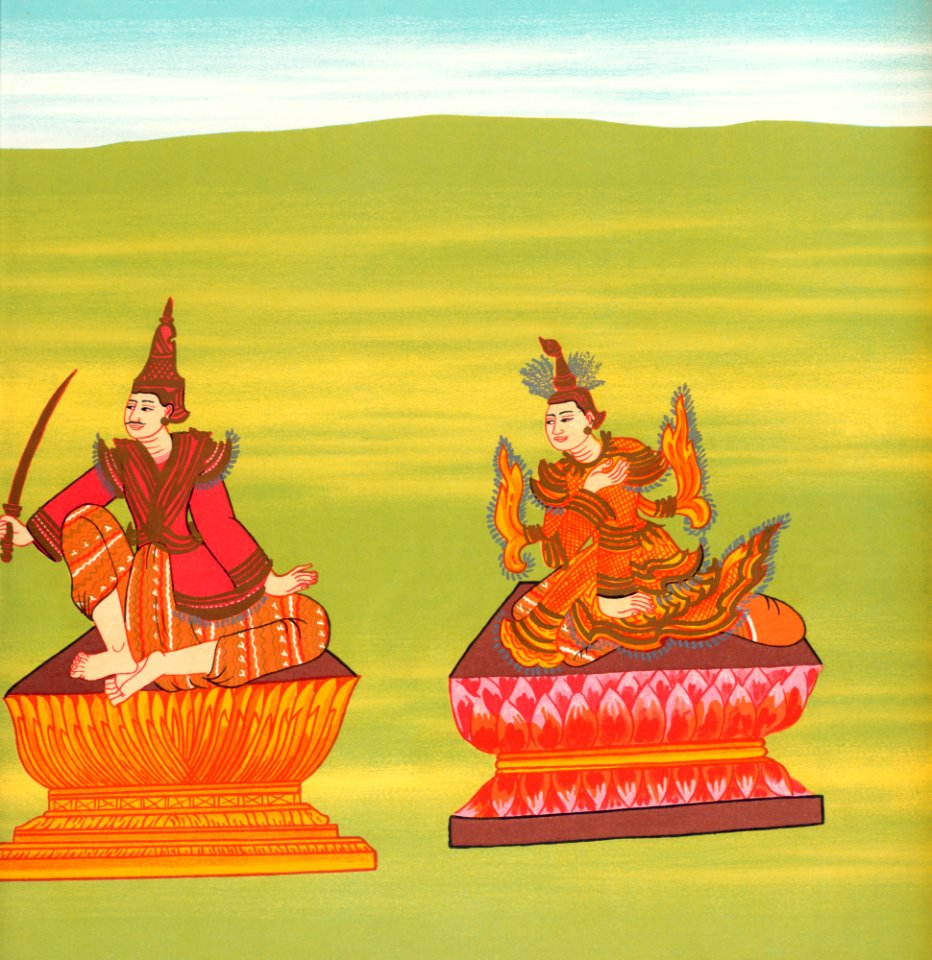 19. Lord of White Horse (Shwé Sippin nat) and 20. Mèdaw Shwésagá nat (Mother of Shwe Sitpin) from The thirty-seven nats : a phase of spirit worship prevailing in Burma (1906) by William Griggs (1832-1911).